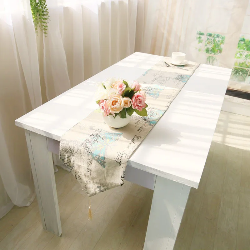 Корейская бабочка печати Настольный бегун флаг льняной кисточкой крышка стола