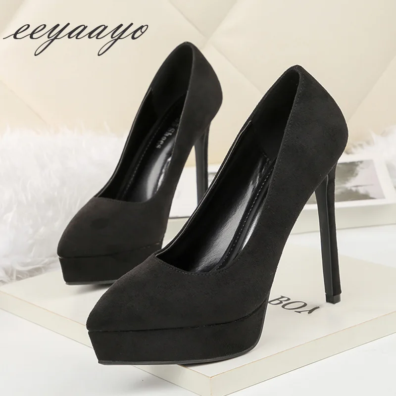 Женские туфли-лодочки на высоком каблуке однотонные черные туфли платформе с