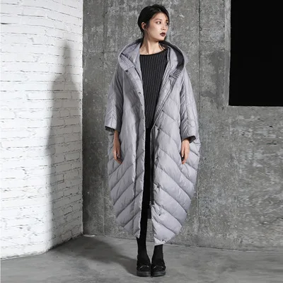 gray X-Long, женский зимний пуховик, Женская парка, плотная, вес 90%, белый утиный пух, пальто, женская верхняя одежда, размера плюс, с капюшоном - Цвет: gray