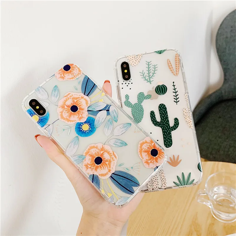 Прозрачный мягкий чехол из ТПУ с цветком кактуса для iphone X 6 S 7 8 plus максимальный XR XS