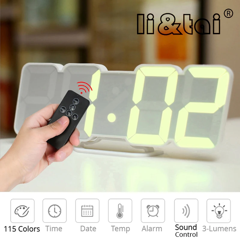 Digital Time Alarm Clock LED Wall Clock With 115 Colors Remote Control Digital Watch Night Light Magic Desktop Table Clock
