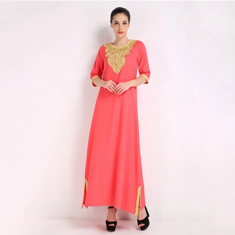 Мусульманское Для женщин платье с средним рукавом Макси длинное Мусульманская