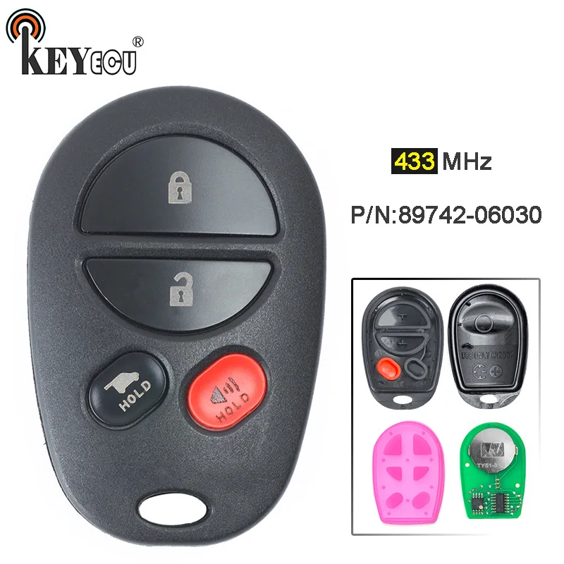 KEYECU 433 МГц P/N:89742 06030 Замена 4 кнопки дистанционный ключ брелок от машины для Toyota Camry