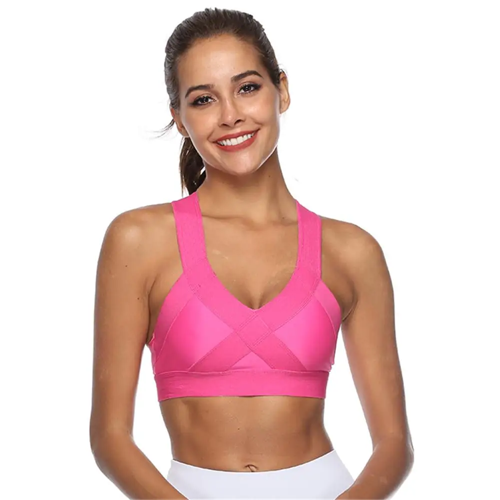 Hot Pink Женский спортивный бюстгальтер, топ для фитнеса, йоги, кросс-ремень, для спортзала, бега, мягкий жилет, противоударное Спортивное нижнее белье - Цвет: Hot Pink