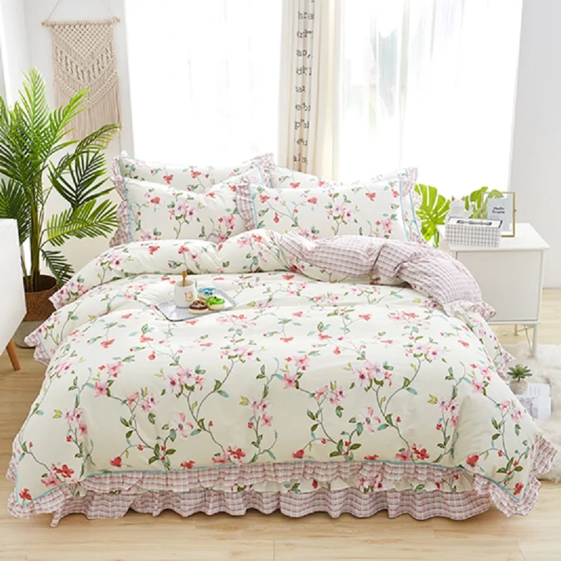 4 шт. Комплект постельного белья из натурального хлопка с оборками|Комплекты