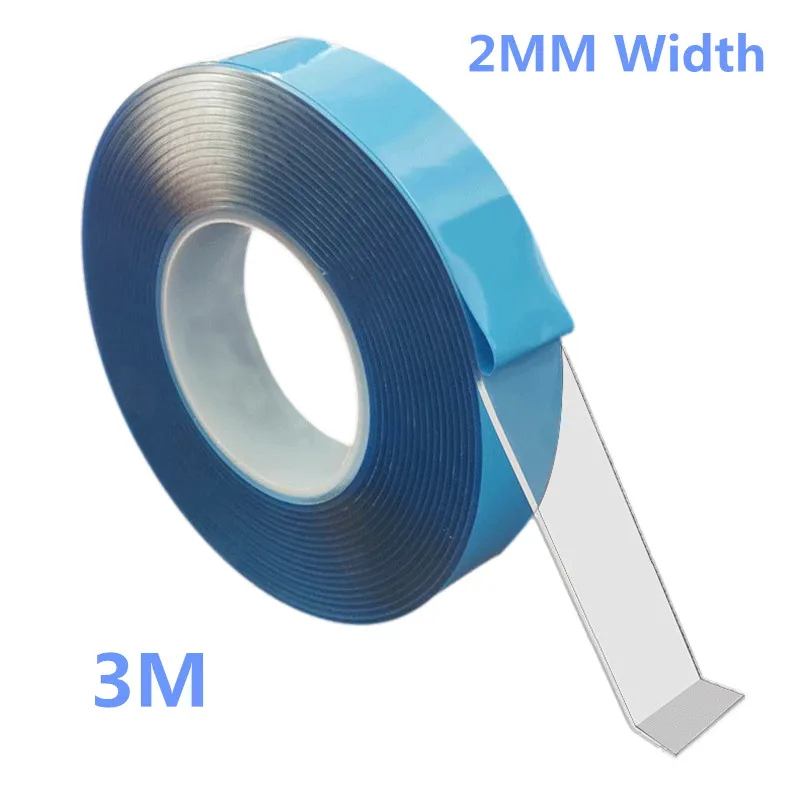 2MM 3M blue Двусторонний скотч Длина 1/2/3/5M Ширина 1/2 мм нано геля ПУ лентой, Не оставляющий следов надежный дизайн моющиеся Скотч для монтажа светодиодных лампочек анти-слип фиксированной лента для повторного использования - Цвет: 2MM 3M blue