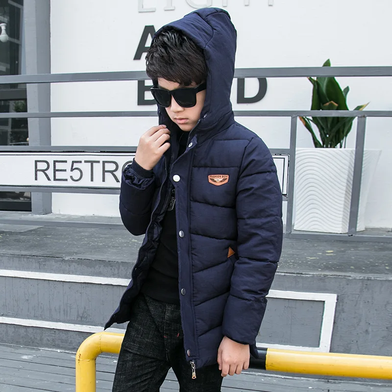 Новинка 2018 детское хлопковое пальто для больших мальчиков толстая Длинная