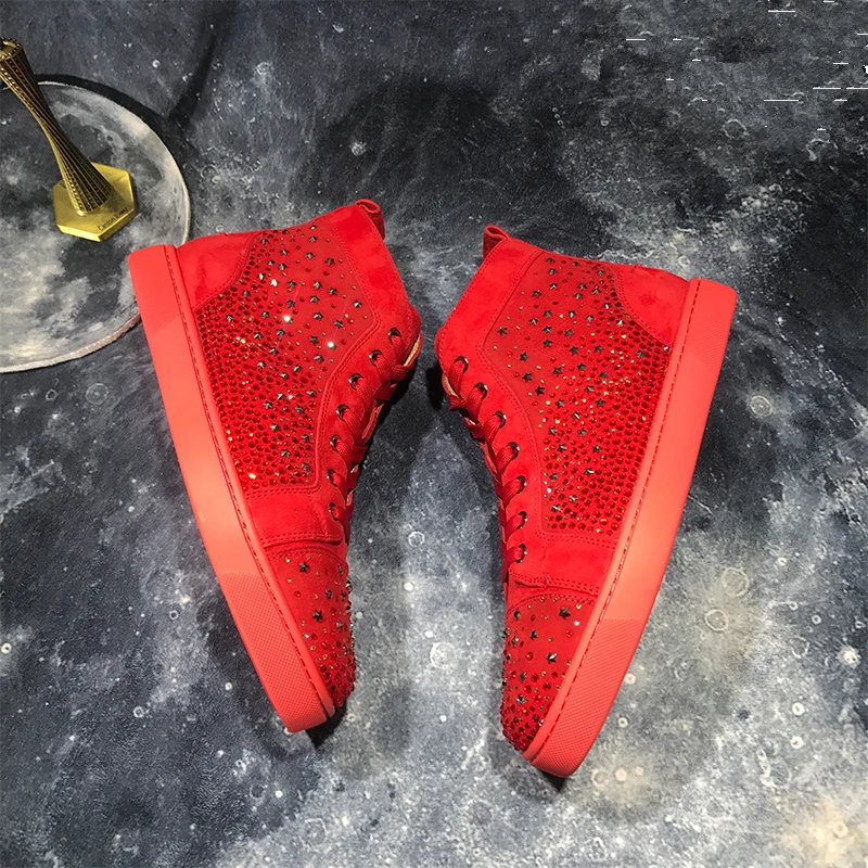 Кроссовки мужские с высоким верхом роскошные брендовые красные замшевые кожаные