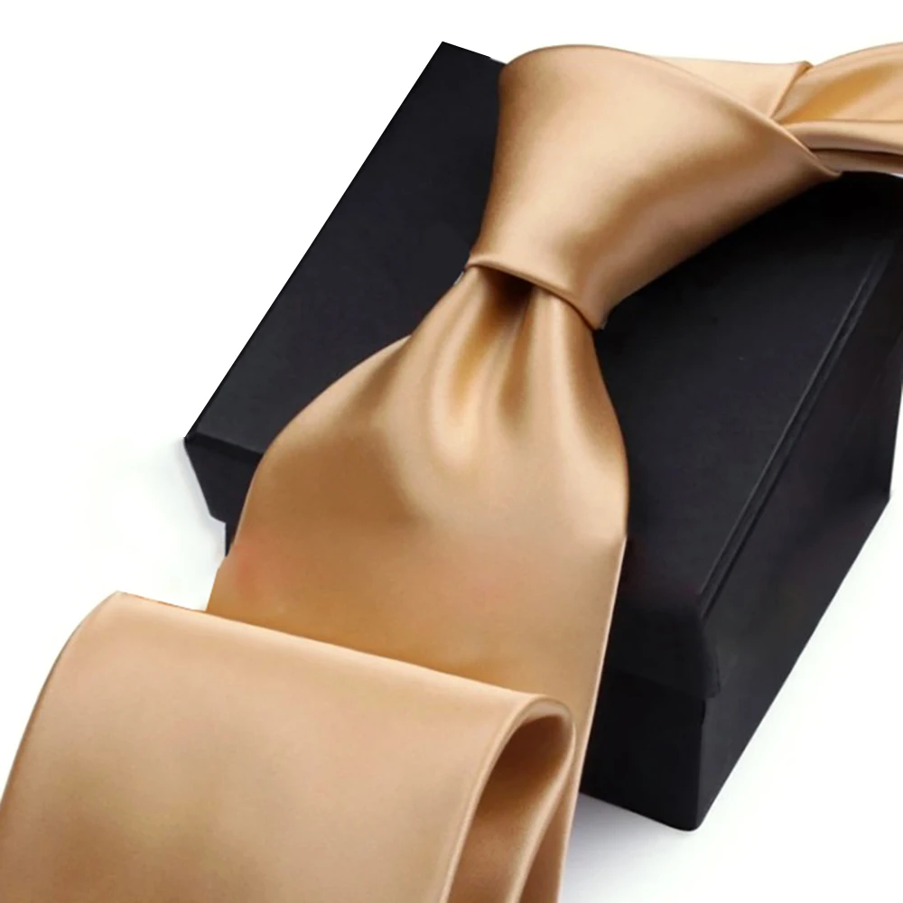 

2019 Brand New Arrivals 9CM Width Neck Ties for Men Wedding Groom Business Formal Party Men Ties Solid Color Gold with Gift Box