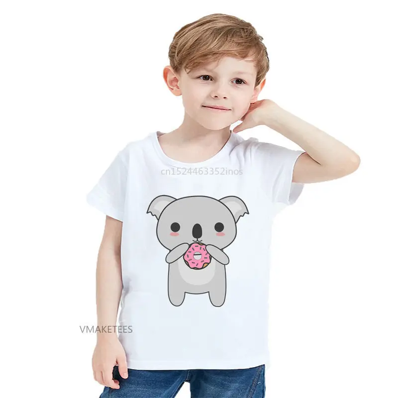 2018 летняя футболка для девочек и мальчиков Детская Kawaii Koala Eat A Donut мультяшная