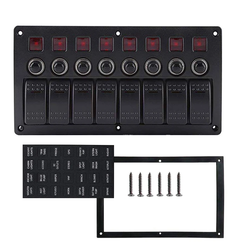 8 банд водонепроницаемый RV лодка переключатель панель 12В 24В красные светодиодные