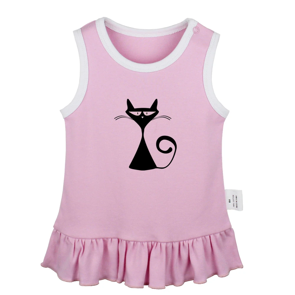 Cat Silhouette Cute Black Cats Collection Don't Touch Me Newborn Baby Girls Dresses Toddler Sleeveless Dress Infant Clothes | Мать и