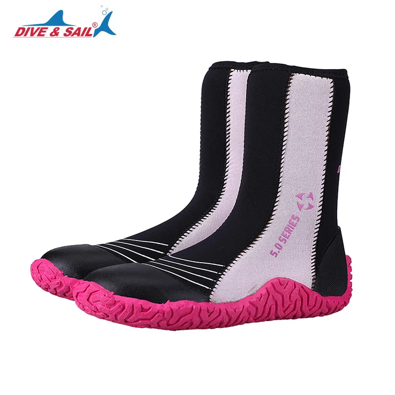 Pink with Pink DIVE& SAIL 5 мм Неопреновые высокие вулканизированные ботинки для подводного плавания с защитой от холода и скольжения водонепроницаемая обувь зимние плавники для плавания 4 цвета - Цвет: Pink with Pink