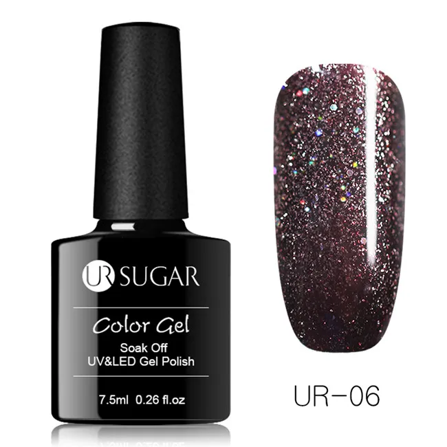 UR-06 Ur Sugar 7,5 мл голографический Блестящий Гель-лак для ногтей Черный Кристалл УФ-гель лазер блестки Гель-лак замачиваемый УФ-лак для ногтей - Цвет: UR-06