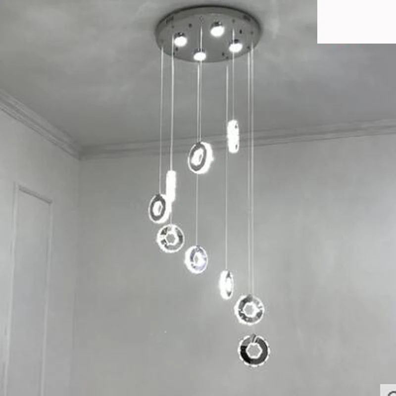 

Duplex floor living room lamp chandelier Villa building floor creative crystal chandelier led modern minimalist staircase led