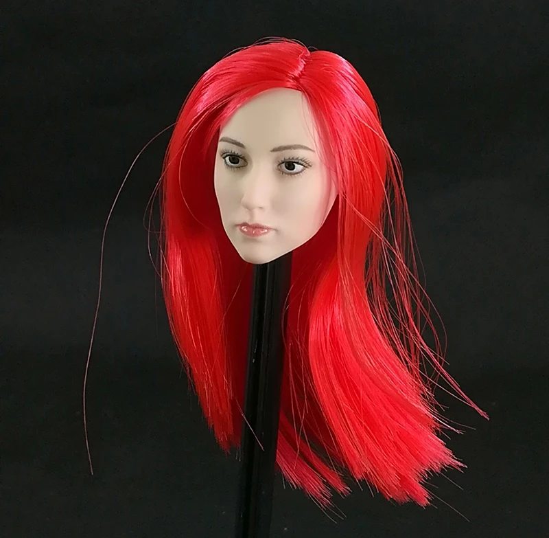 1/6 азиатские женщины девушка бледная голова лепить с красными длинными волосами