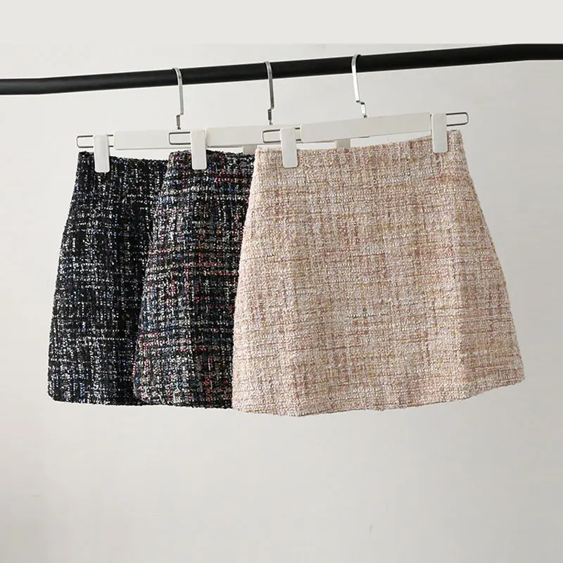 

2018 Women Woolen Mini Skirt Autumn Winter Vintage Plaid Skater Skirt Mid Waist Femininas Bottoms Sweet Girls Office Wear Skirts