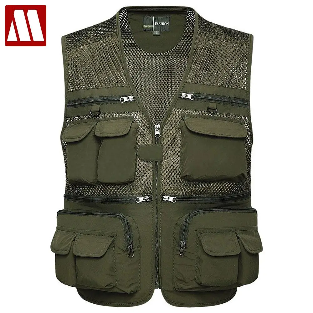 

Multifunctional Mens Cotton Army Green Khaki Military Vest Male Mesh Multi-pocket Photography Vests Men Waistcoat Jacket F076