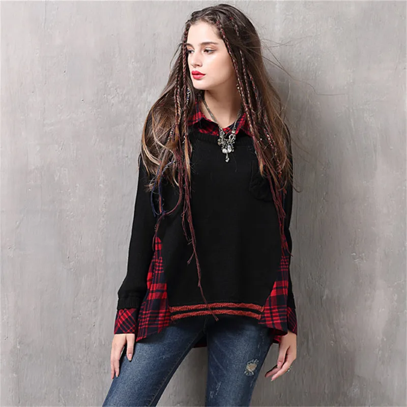 Винтажная Лоскутная фальшивая женская блузка из 2 предметов трикотажная