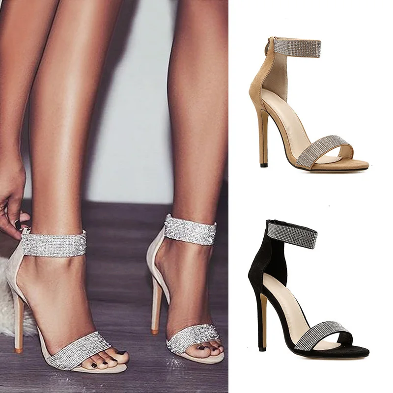 Женские сандалии со стразами на высоком каблуке молнии 2019|Боссоножки и сандалии|