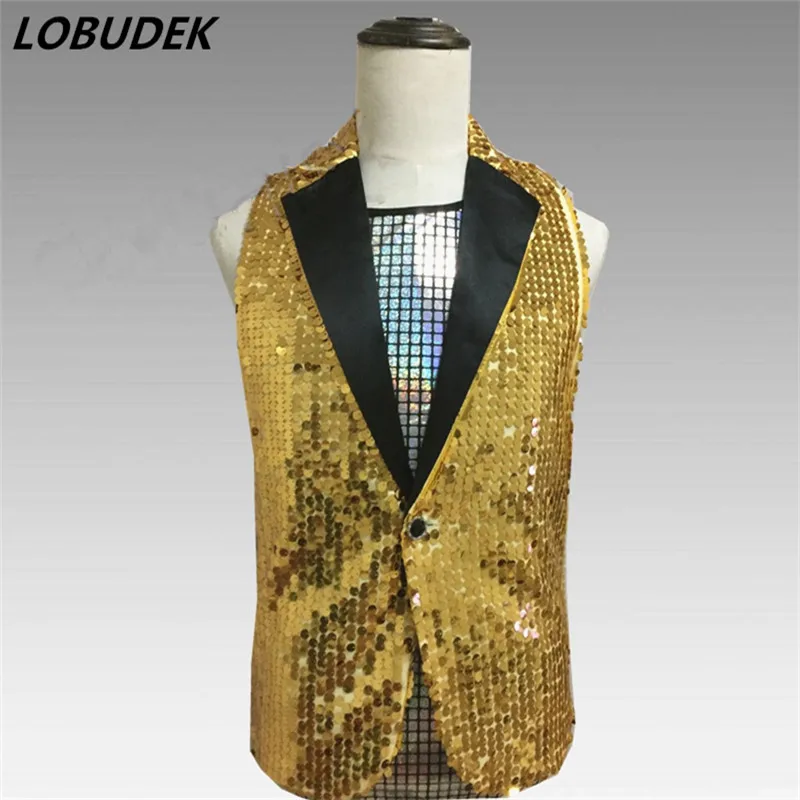 Tide Мужской танцор джаза команды DS костюм Золотой Серебристый Черный Отражатель