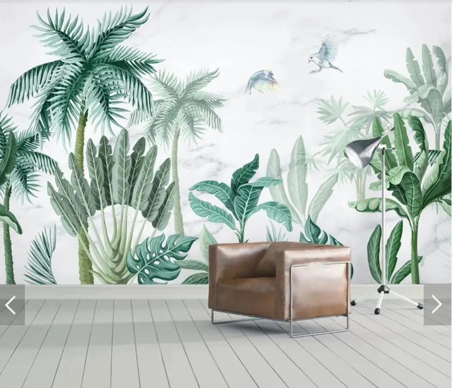 

Tropical Leaves Bird Wall Mural Creative Wallpaper Art Wall Decals Murals Contact Paper Modern Rain Forest Leaf Wallpapers