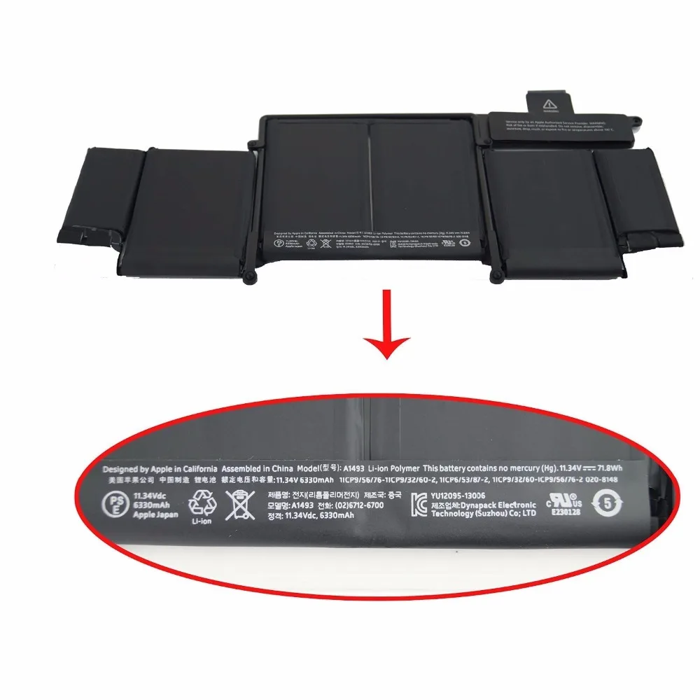 Оригинальная батарея A1493 для Apple A1502 ME864LL/A ME866LL/A; MacBook Pro 1" retina батарея-только для позднего 2013, версия Mid