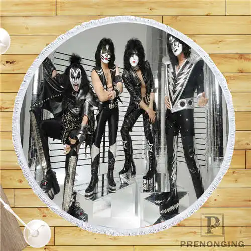 Пользовательские DIY из микрофибры по индивидуальному заказу ткань kiss_band(1) Круглый пляжный коврик полотенце напечатано по требованию 150 см#19-01-28-3-62