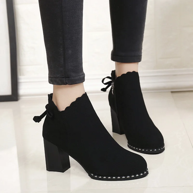 vintage Autumn Ankle Boots Fashion High Heel Shoes Women Chunky Heels Back Zipper Female Plus Size Short Boot For Laides Botas | Обувь