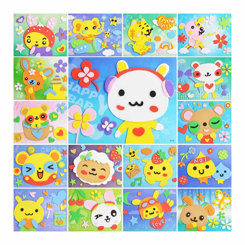 4-5Pcs 5 шт./компл. 3D EVA пены Стикеры игрушки головоломки DIY игрушки ручной работы с рисунками зверей из мультфильмов, образовательные Развивающие игрушки для Для детей Подарки - Цвет: 4-5Pcs