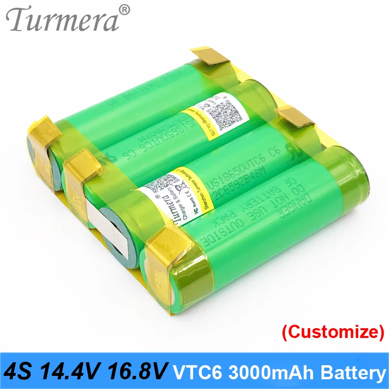 Аккумулятор Turmera vtc6 3000mah 3s 12 6 v 4s 16 8 батарея для отвертки батареи с сваркой полоски