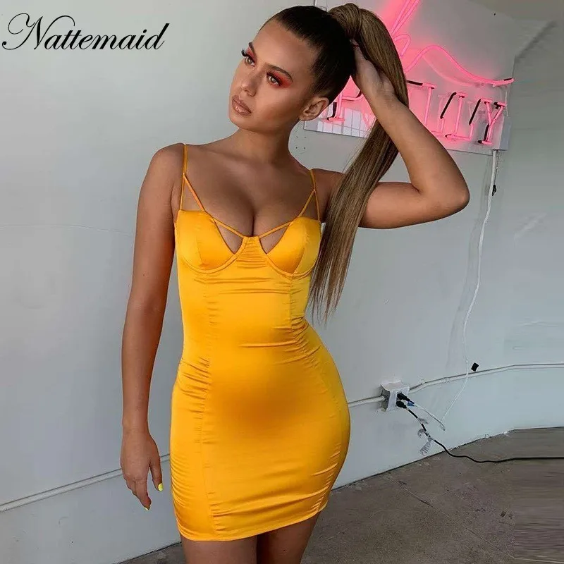 NATTEMAID,, облегающее одноцветное летнее платье, платья для вечеринок и ночных клубов, сексуальное мини-платье на бретельках, женские платья, Vestidos
