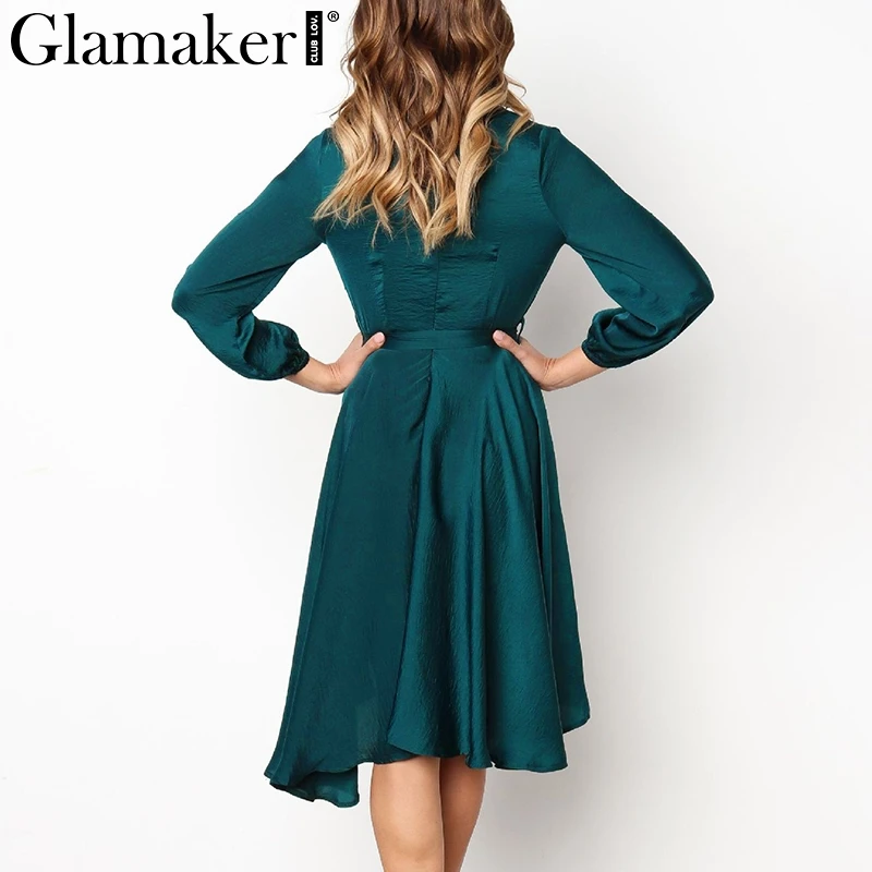 Женское платье с длинным рукавом Glamaker винтажное средней длины на шнурках