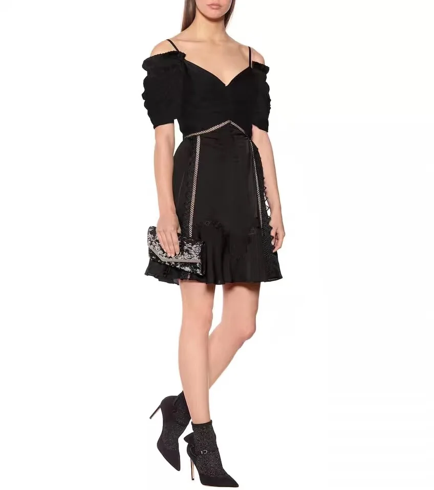 new Black V-neck lace mini-dress dresses woman party night club dress women clothing off shoulder | Женская одежда