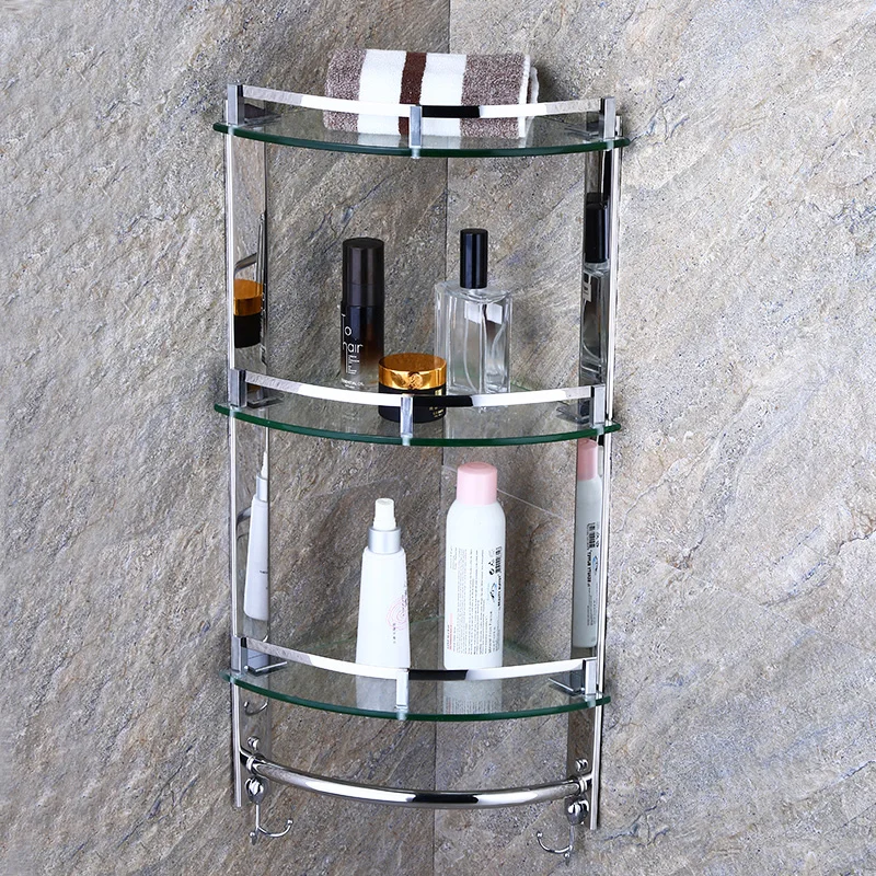 Угловая полка для ванной комнаты стеклянная угловая рама 1/2 слоя стеллаж