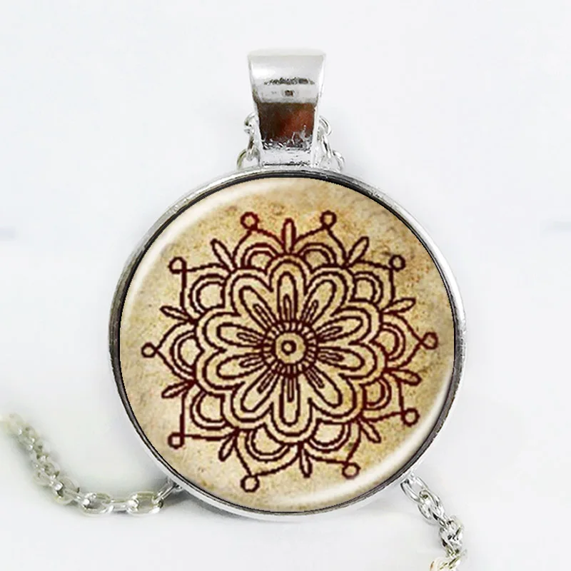Black bloom mandala flower pendant henna yaga necklaces jewwlry dome glass handmade necklace om symbol buddhism zen 2020 | Украшения и