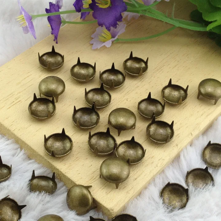 100 шт./партия, все размеры, собранные серебряные круглые заклепки, античные бронзовые украшения для ногтей для кожевенного ремесла, DIY тканевые шипы зубец