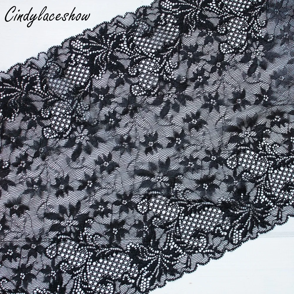 Нейлоновая эластичная тянущаяся Черная кружевная отделка шириной 25 см для