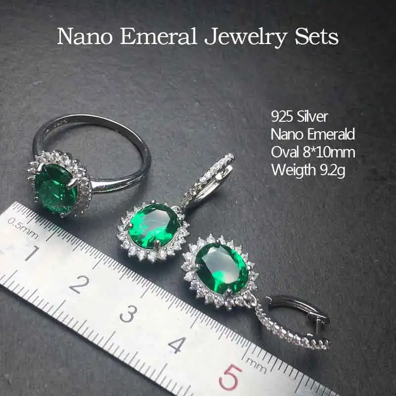 Набор ювелирных изделий CSJ нано изумруд из стерлингового серебра 925 пробы хорошее
