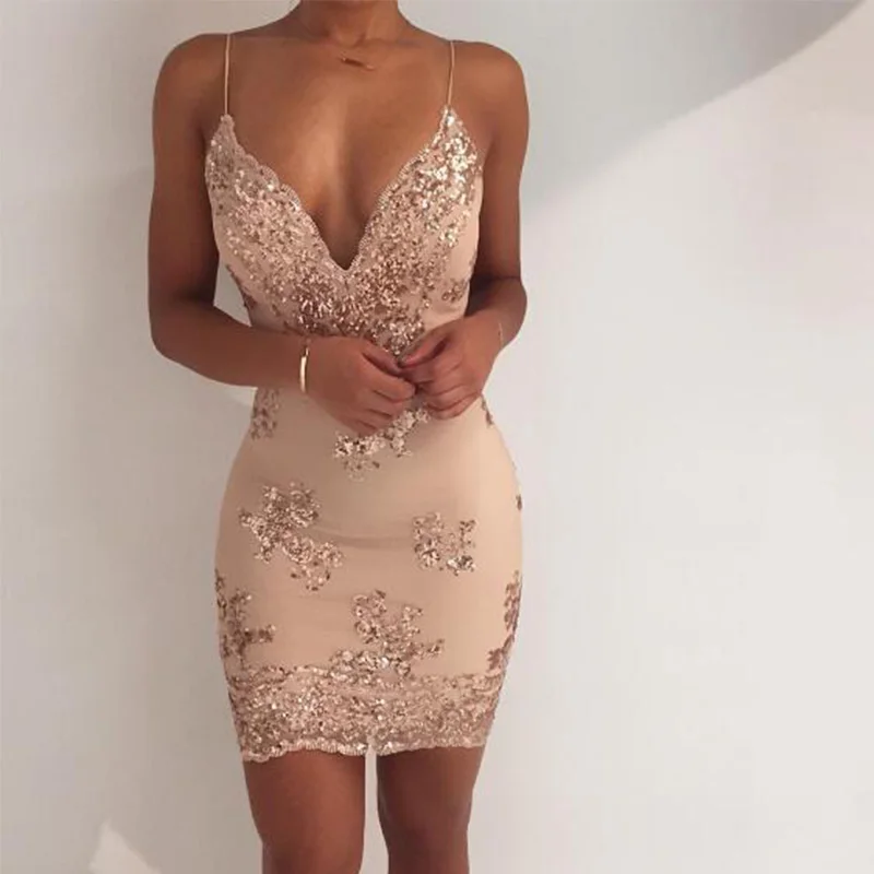 Сексуальное элегантное облегающее платье с блестками Сетчатое Золотое черное