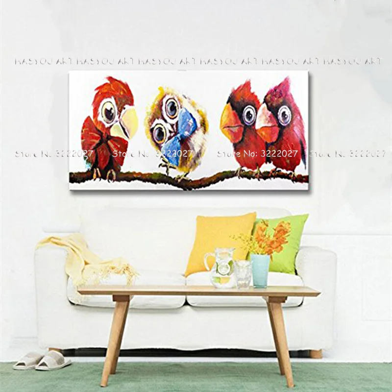100%Handpainted Modern Parrots Pictures Abstract Art On Canvas Animals Oil Painting For Bed Room Wall Home Decor | Дом и сад