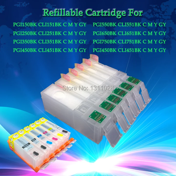 

INK WAY 6C BCI-350 BCI-351 Chipped Refillable Cartridges forBCI-350 BCI-351 BK C M Y GY for PIXUS MG6330 MG7130 IP8730