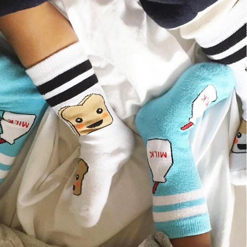 Носки для новорожденных Длинные с рисунком молока и хлеба маленьких мальчиков