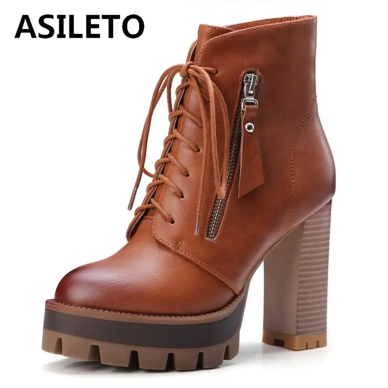 ASILETO 2018 женские ботинки на шнуровке в западном стиле Осенняя обувь из
