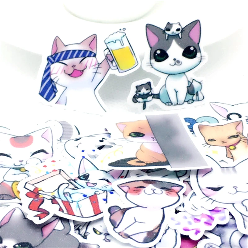 40 Pieces Anime cute cat Paper Waterproof Fun Sticker Toys The Luggage Fashion Laptop Stickers Handbag Decoration | Дом и сад