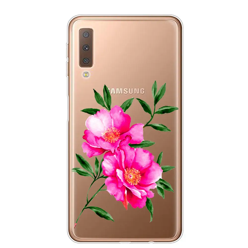 Чехол для Samsung A7 2018 мягкий силиконовый чехол из ТПУ телефонов Galaxy A750 A750F с розовыми