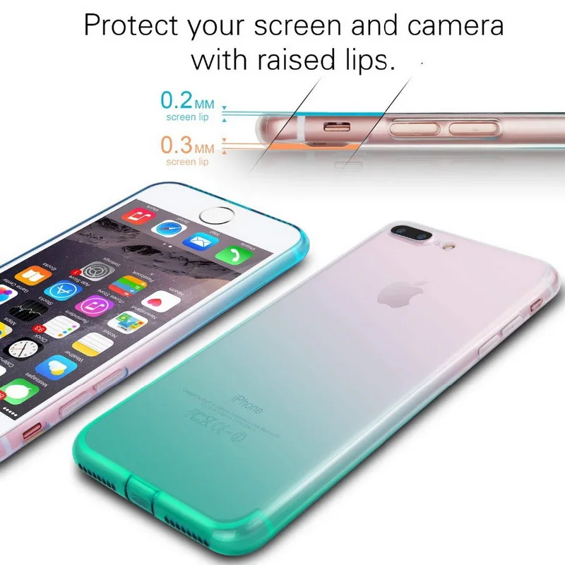 Мягкий тонкий чехол GETIHU для iPhone 6 S 7 8 Plus градиентный цвет TPU задняя крышка