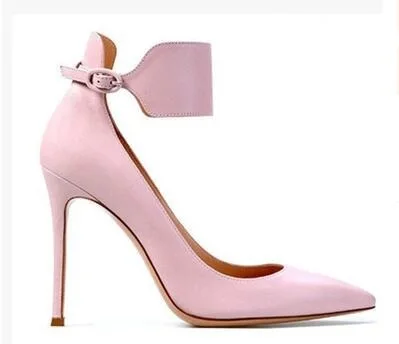

Classic Solid Color Women Pointed Toe Ankle Buckle Strap Suede Shoes Spring Well Matched Clothes Shoes High Heel Mature Pumps