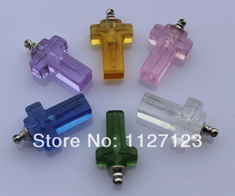 

Free shipping!!!50pcs/lot New!mixed color cross Crystal Perfume & Aroma Oil Vial Pendants