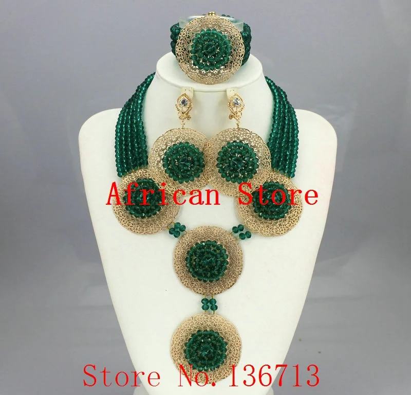 

Pretty Nigerian Wedding African Beads Jewelry Set Crystal Necklace Bridal Jewelry Sets Statement Necklace Free Shipping BC501-2